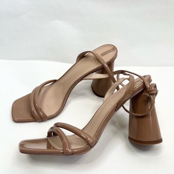 Sam Edelman Kia Beige Block Heel Strappy Patent Sandals Square Toe Heels US 10 - Picture 3 of 9